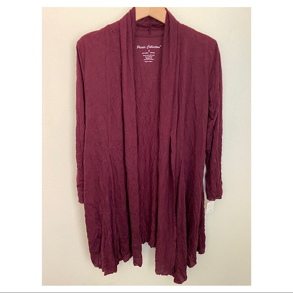 Pleats Collection, Crinkled Cardigan Size Small, 3/4 sleeve